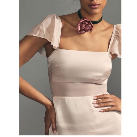 By Anthropologie Flutter-Sleeve Satin Sheath Mini Dress - Picture 4 of 10